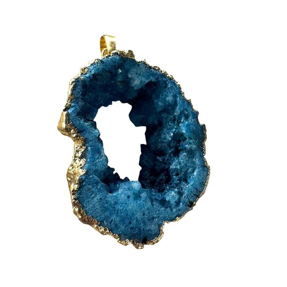 Blue Druzy Geode with an gold-plated edge Boho Gypsy Pendant - Picture 1 of 11